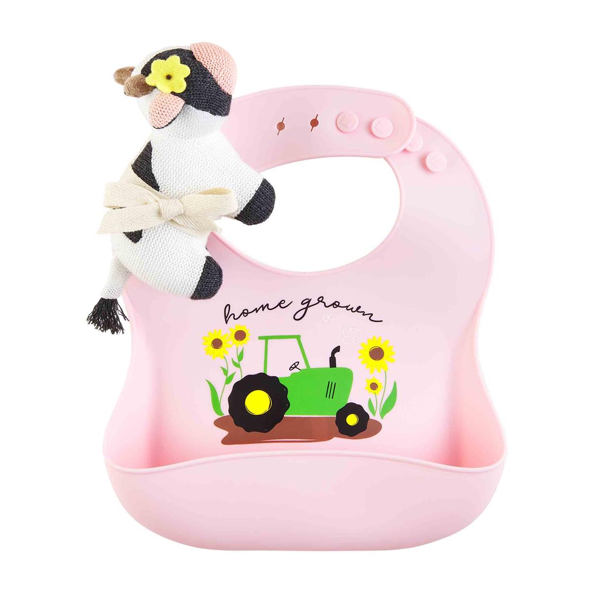 Cow Bib & Rattle Set