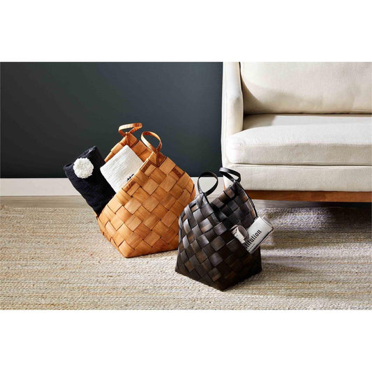 Black Natural Woven Wood Basket Set