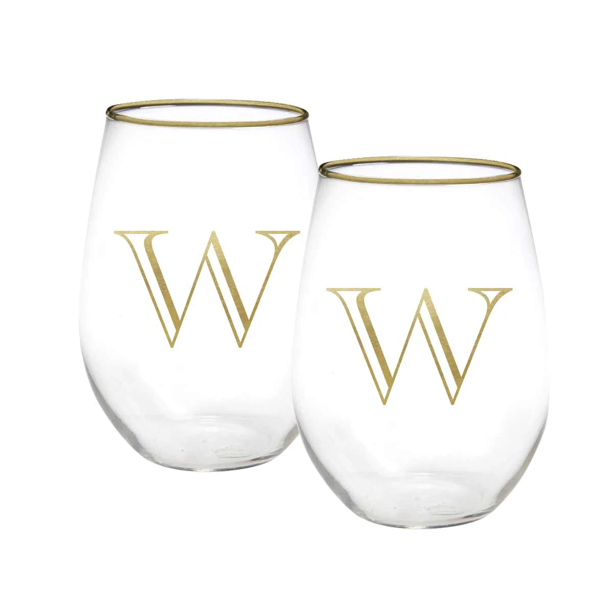 Initial Stemless Wine Glass Set