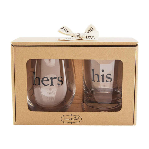Mud Pie Etched Mr and Mrs Stemless Wine Glasses, Set of 2