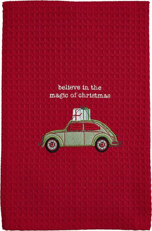 Green Car Christmas Waffle Towel