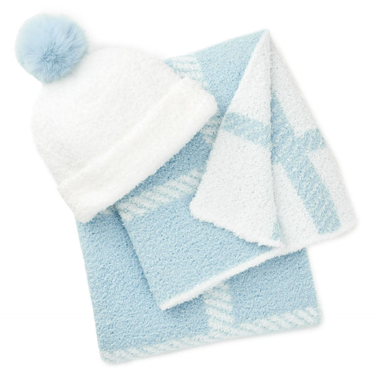 Blue Chenille Hat Blanket Set