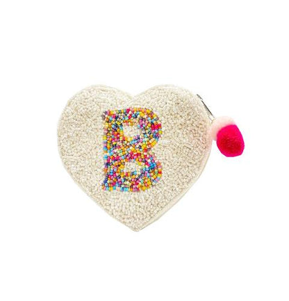 Initial Beaded Heart Pouch