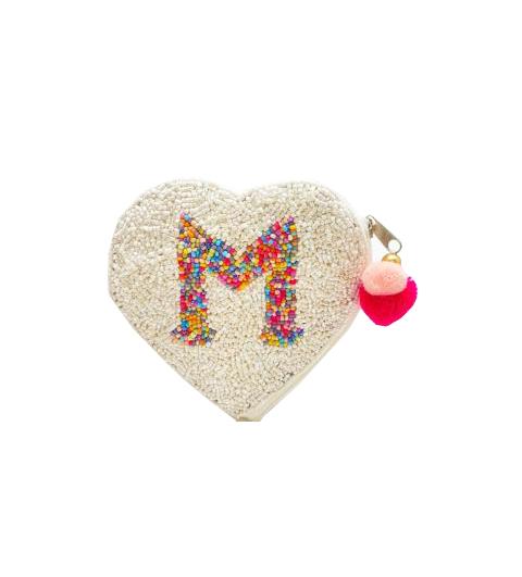 Initial Beaded Heart Pouch