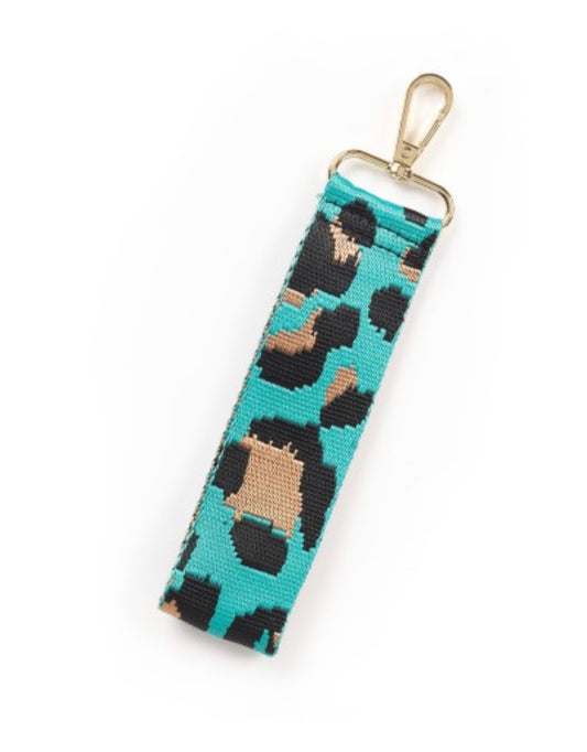 Aqua Leopard Wristlet Strap