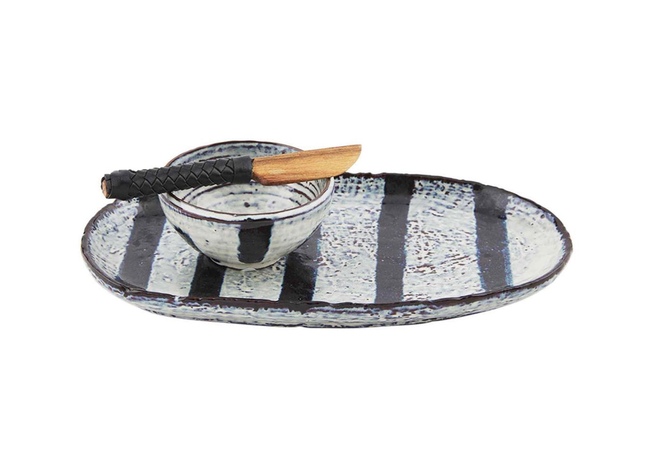 Black Stripe Tray & Dip Set