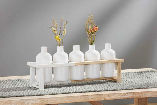 White Two-Tone Vase Stand Set