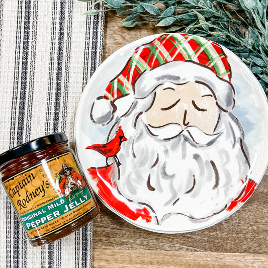 Painted Santa Cheese Plate + Pepper Jelly